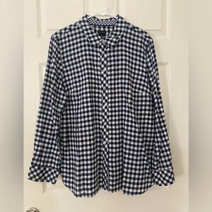 Talbots Gingham Navy and White Blouse